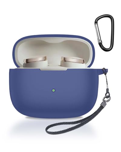 Bowers & wilkins pi8 用 ケース YAJOJO ワイヤレス イヤーホン 充電ケースカバー カラビナ・キーチェーン付き シリコン保護ケース 落下防止 耐衝撃 防塵 キズ防止 指紋防止 Bowers & wilkins pi8 対応 (ブル