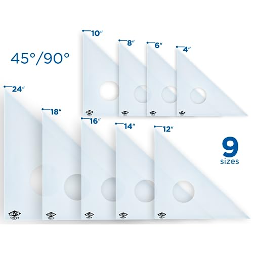 Image of ALVIN 12 inches Clear Professional Acrylic Triangle Ruler 45 /90 Degrees Model 131C-12 Multipurpose Tool for Drafting, Design, and Architecture, Great for Machining and Woodworking