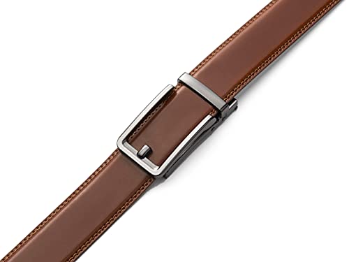 Image of Chaoren Leather Ratchet Belt 2 Pack Dress with Click Sliding Buckle 1 3 /8 inch in Gift Set Box - Adjustable Trim to Fit