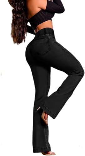 Women's Butt Lifting Bootcut Jeans Tummy Control Trendy High Waisted Button Bell Bottoms Flared Denim Pants