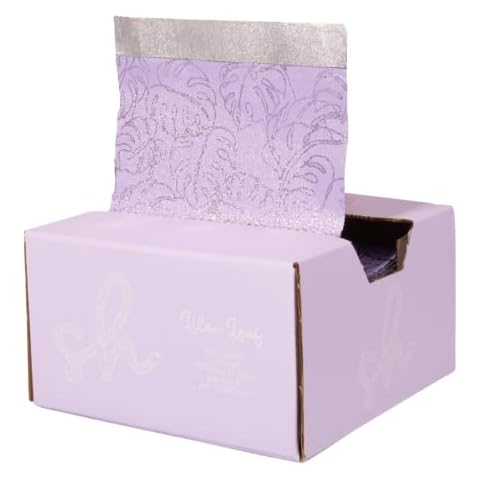 Extra Wide Pop Up Hair Foil, Hairdressing Foil For Highlighting and Balayage, 500 Pre-cut & pre-folded 12.7cm x 27.9cm sheets, Embossed Foil with Lilac Leaf Print Design Cover