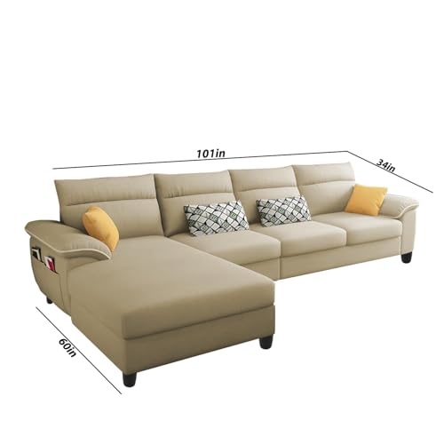 Image of Casaliving Seams LHS 6 Seater L Shape Sofa Set for Living Room (Cream Colour Fabric) Premium Fabric Sofa Set