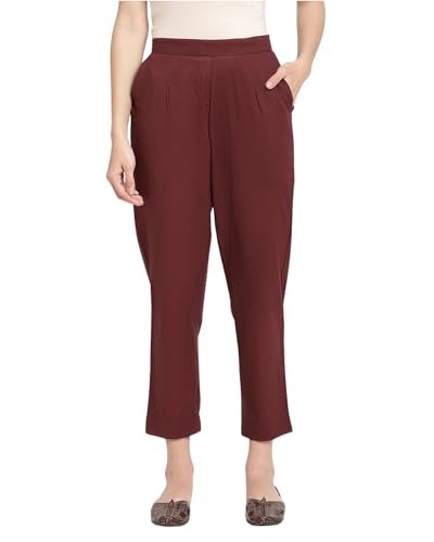 Image of Women's White Cotton Straight Fit Trouser | Ankle Length Casual Pants for Women | Mid Rise Comfortable Stretchable Bottom Wear with Pocket