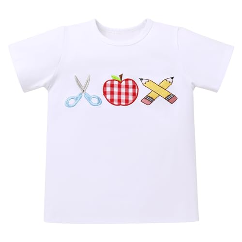 Image of OBEEII Back to School Outfit Toddler Boy Short Sleeve Graphic Shirt Gingham Shorts First Day of School Summer Clothing Set