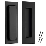 Kindoodos Recessed Door Handles Finger Flush Pulls, 6 Inch Black Pocket Door Pull Hardware, Rectangular Stainless Steel Sliding Closet Handles (2 Pack)