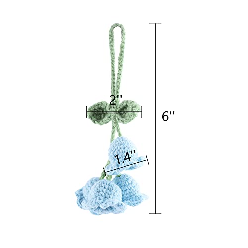 Image of Mirror Hanging Car Accessories Cute Little Lily of the Valley, Hand Knitted Crochet Flower Decor for Mirror, Rear View Mirrors,Key Chains (Pink)