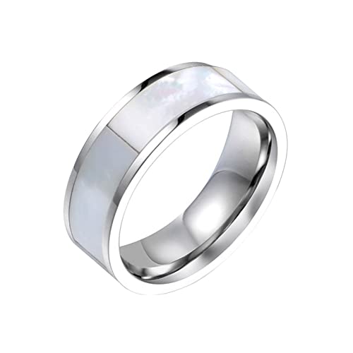 ANAZOZ Bague Homme Acier Inoxydable, Anneau Ornée de Nacre Large 6.9mm Fantaisie Taille 60