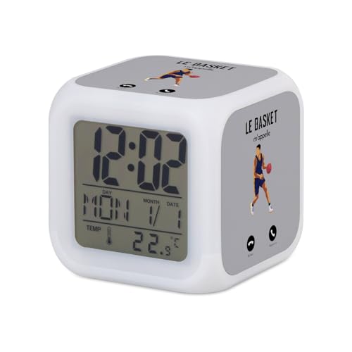 Fabulous Réveil Cube Lumineux Gris - Le Basket m'appelle Sport Etats-Unis USA - 7,8 x 7,8 x 7,8 cm - Retro Éclairage Multicolore LED