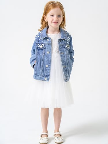 Miipat Toddler Girls Denim Jacket Sequin Patchwork Jean Jacket Little Kids Button Down Long Sleeve Jean Coat2
