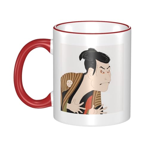 浮世絵 和風 330ml 陶器大容量マグカップ 軽量かわいい朝食コーヒーカップ アニメ雑貨グッズプレゼント Red