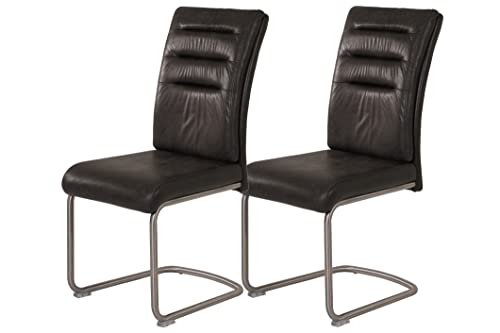 Hela Tische Paula Lot de 2 Chaises Cantilever, avec Revêtement Anthracite Vintage, Tube Rond en Acier Inoxydable, Poignée en Étrier, Charge Maximale 140 kg