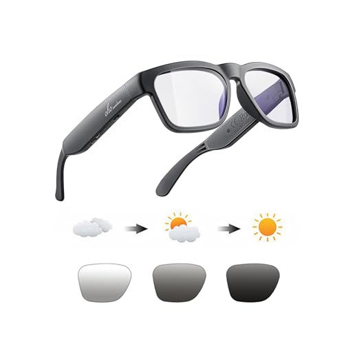 OhO Smart Glasses,Polarized Sunglasses with Bluetooth Speaker,Athletic/Outdoor UV Protection and Voice Control,Unisex(Transitional Blue Light Lens)