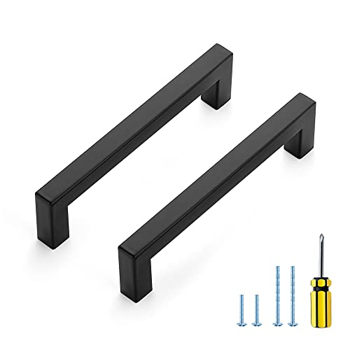 Image of Ravinte 30 Pack 5 Inch Stainless Steel Cabinet Handles Square Cabinet Pulls Matte Black Cabinet Hardware Kitchen Cabinet Drawer Pulls Come with Screwdriver