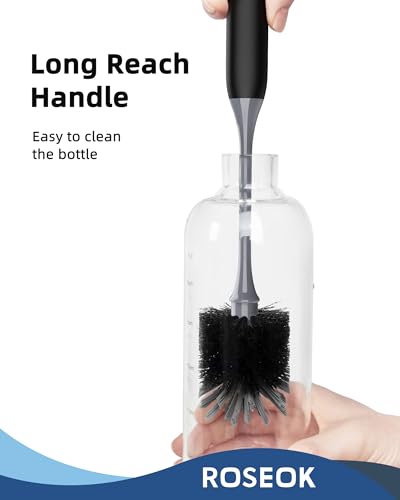 Image of ROSEOK Bottle Brush, Water Bottle Brush, Flexible Bottle Brush, Cup Cleaner | For Cleaning Glass, Sports Bottle, Coffee Mug, Cup Cleaner, Black, 2 Pack