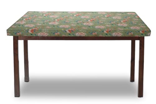 Image of The Furnishing Tree Elastic Cotton Rectangular Dining Table Cover 30x48 in Inches Floral Multicolor on Greenish Base