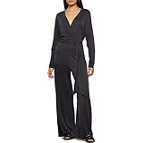 BCBGMAXAZRIA Womens Wide Leg Surplice Jumpsuit Black M