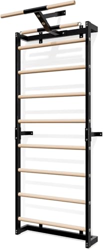 Gsskny Swedish Ladder, Wood Stall Bars Suspension Trainer with Pull-Up Bar & Rings for Straps, Swedish ladders Wall Gym Adult, Wall-Mounted Workout Ladder for Home, Gym, School