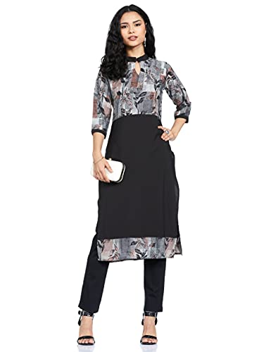 Image of Women's Crepe Straight Kurta (ALC5020 Black X-Small)