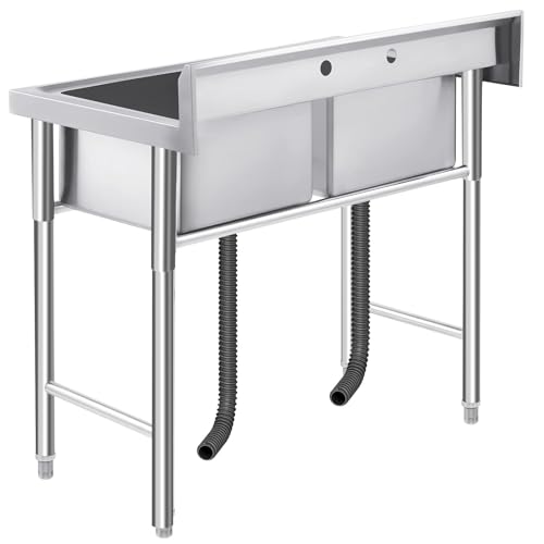 Image of Garvee Stainless Steel Utility 2 Sink with Backsplash, Free Standing Commercial Sink for Outdoor Kitchen, Laundry Room, Garage, Restaurant & Workshop, Easy to Clean, Anti-Splash & Rust Resistant