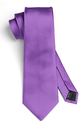 Image of HISDERN Mens Solid Color Ties Formal Satin Necktie and Pocket Square Set Classic Wedding Business Tie & Handkerchief