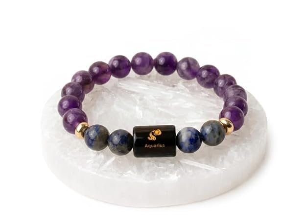 Image of Zodiac Crystal Bracelet with Raw Selenite Plate for Men & Women | Aries, Taurus, Gemini, Cancer, Leo, Virgo, Libra, Scorpio, Sagittarius, Capricorn, Aquarius & Pisces Rashi Bracelet | Astrology Healing Crystal Gift