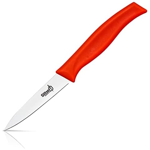 Slitzer Germany Paring Knife, German Stainless Steel Blade, 8 Inches, 3/12 Inch Blade, Red Cover