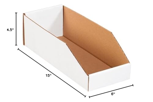 Image of Box USA BBINMT615 Open Top Bin Boxes, 6 inch x 15 inch x 4 1 /2 inch, Oyster White (Pack of 50)
