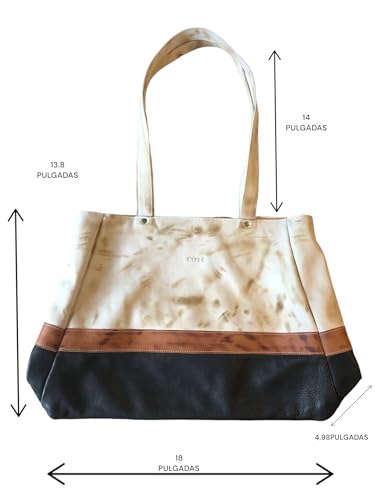 Image of GENUINE LEATHER Tote Bag Soft Leather- Durable Cowhide, Magnetic Closure, Stylish Black and Tan Design, 18x11.8x4.8 inches, Perfect for Everyday Use, OFFER