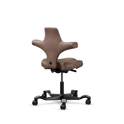 Image of HAG Capisco Sit to Stand Chair-Black Frame-Upholstered Brown Mahogany Vinyl
