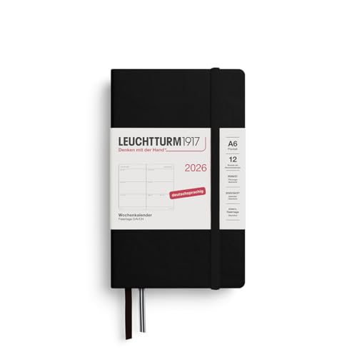 LEUCHTTURM1917 372541 Wochenkalender Pocket (A6) 2026 12 Monate Schwarz Deutsch