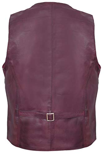 Mens Burgundy Leather Waistcoat Casual Classic Formal Traditional Gilet Vest3