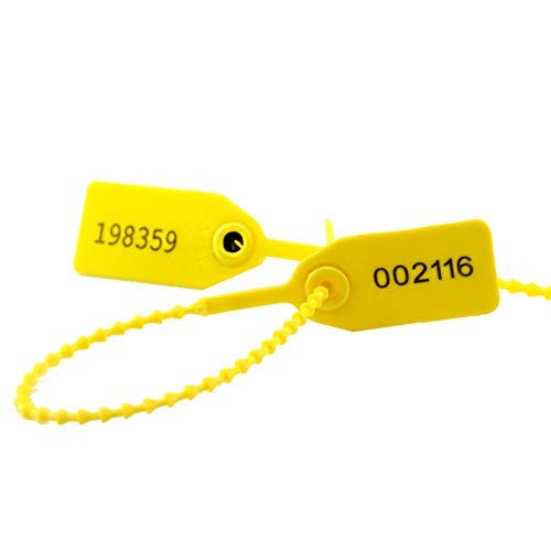 1000 Numbered Security Zip Ties Plastic Seals Pull Tite Security Tags Disposable Self-Locking Tie for Fire Extinguisher 250mm Lenght (Yellow)