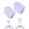 Anker iPhone 16 Charger, USB C Charger Block, 2-Pack 20W Fast Wall Charger for 16/16 Pro/Pro Max / 15 Series/iPad Pro and More (Purple, 2pack & 2 Cable)
