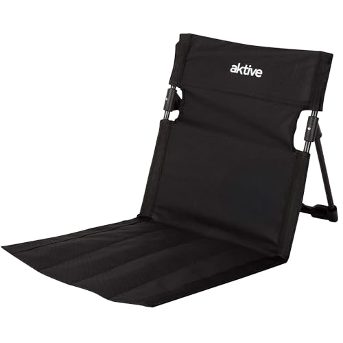 AKTIVE Silla Plegable de Suelo Negra con Respaldo Ajustable y Funda de Transporte, Estructura de Acero y Tejido Oxford, Ligera y compacta, para Camping, Playa y Exteriores (62459)