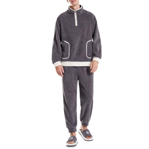 Lu's Chic Men's Fuzzy Pajama Set Cozy Sweatshirt Sweatpants 2 Piece Loose Lounge Set Oversized Casual Loungewear