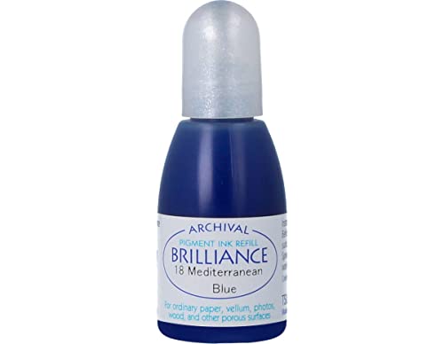 Tsukineko Tinta Brilliance Color Azul Mediterráneo Efecto nacarado Recarga 20ml. Bote cánula