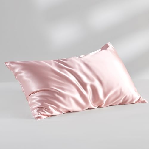 Bedsure 100% Mulberry Silk Pillowcase for Hair and Skin, Pink Silk Pillow Case with Hidden Zipper, Gifts for Women, Standard Size Single Pack,20x26 Inches
