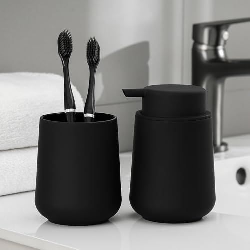 Image of YAUKPH Matte Black Foaming Hand Soap Dispenser Plastic 11 oz - Modern Minimalist Style for Bathroom & Kitchen Countertop Refillable