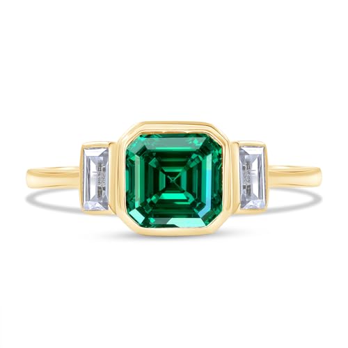 AFFY Solitaire Engagement Ring, 6X6MM Asscher Shape Zambian Emerald Lab Grown Gemstone & Created Moissanite Wedding Rings for Her In 14K Gold Over Sterling Silver (1.10 Cttw)2