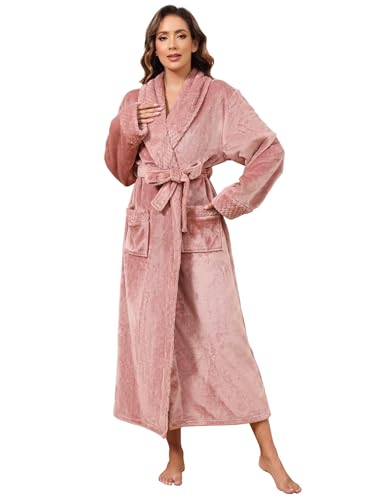 Image of Artfasion Womens Long Fleece Robe - Warm Soft Floor Length Flannel Bathrobes for Winter Thicker Long House Coat with Pockets