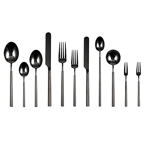 Juego De Cubiertos De Acero Inoxidable Negro Mate, Juego De Utensilios De Cocina, Vajilla Y Cubiertos para El Hogar Y El Restaurante, Apto para Lavavajillas