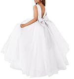 MCieloLuna Backless Bow-Knot Flower Girl Dresses for Wedding Birthday Party First Communion Dress Tulle Princess Pageant Ball Gowns White Size 8