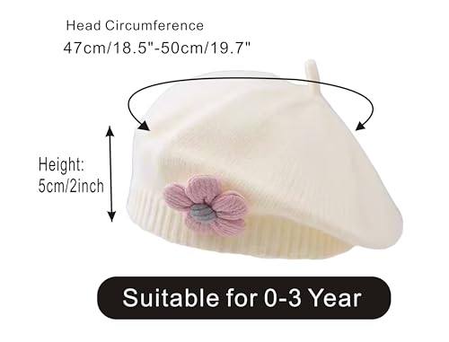 2Pcs Baby Girl Beret Hat Toddler Winter Knitted Infant Girl Beret Hat Cute Flower Little Girls French Hat4