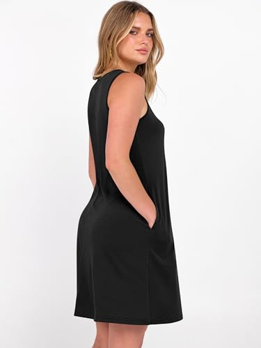 Image of ANRABESS Summer Dress for Women,V Neck Sleeveless Sundress,Loose Fit,Soft Travel Vacation Outfits,Cute Beach Cover Up Clothes