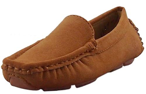 DADAWEN Girl's Boy's Suede Slip-on Loafers Oxford Shoes, Brown, US Size 6 M Toddler