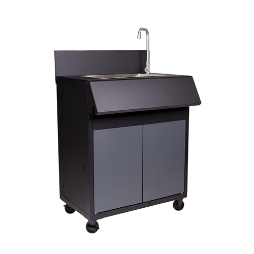 Cook'in Garden – Mueble auxiliar Burn con fregadero integrado, compatible con barbacoa, postre y fregadero quemado, mueble con ruedas, fácil de mover, almacenamiento útil, ideal para terraza y jardín