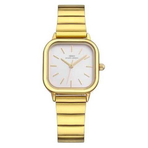 IBSO Women Quartz Watches Square Dial Casual Watches Dress Analog Watch Waterproof Fashion Watch for Girls (1010 GD) Cover