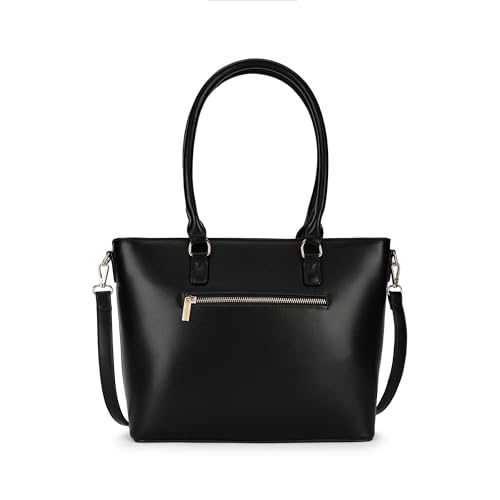 Image of Structured Tote Bag for Women | Faux Leather Handbag with 3 Compartments, Outer Pockets, Utility Section & Detachable Straps | Elegant Everyday Tote for Office, Errands & Travel