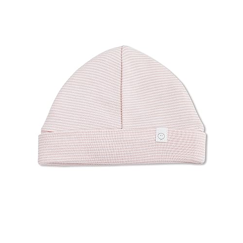 MORI Baby Soft & Gentle Organic Cotton Bamboo Hat in Blush Stripe - Unisex Design - Adjustable Roll-Up Length - Thermoregulating & Breathable - Sun Protection - Durable & Flexible - 0-3 Months