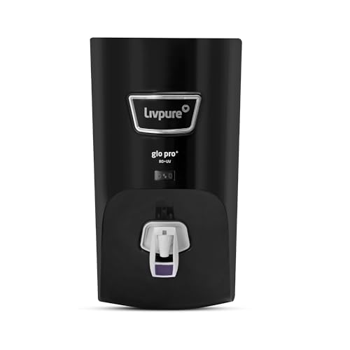 Livpure GLO PRO+ RO+UV | Free Standard Installation | Water Purifier for Home - 7 L Storage |Suitable for Borewell, Tanker, Municipal Water | Black